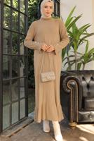 Tesettür giyim KAHVE TRİKO ELBİSE T 90032