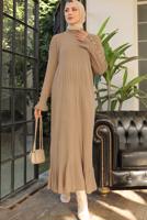 Tesettür giyim KAHVE TRİKO ELBİSE T 90032