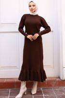Tesettür giyim KAHVE TRİKO ELBİSE T 90032