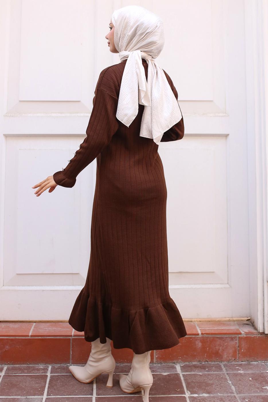 Tesettür giyim KAHVE TRİKO ELBİSE T 90032