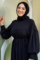 Tesettür giyim SİYAH BALON KOL ÖRME ELBİSE T 9106