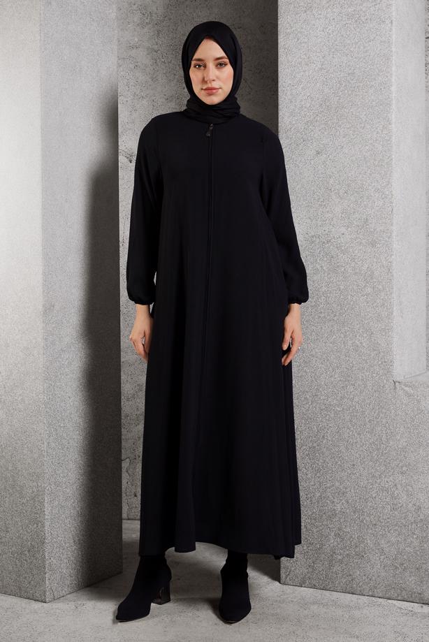 Tesettür giyim SİYAH FERMUARLI FERACE T 6906 - TRENDTESETTÜR