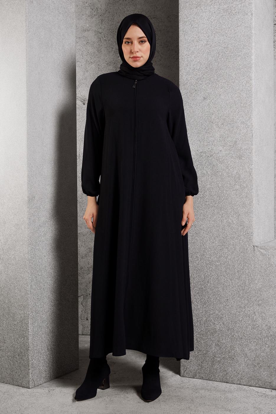 Tesettür giyim SİYAH FERMUARLI FERACE T 6906