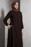 Tesettür giyim KAHVE FERMUARLI FERACE T 6906