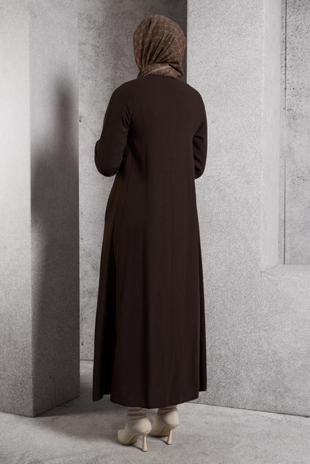 Tesettür giyim KAHVE FERMUARLI FERACE T 6906 - TRENDTESETTÜR