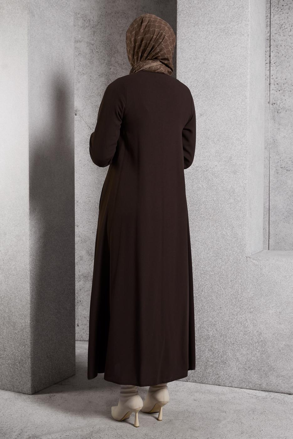 Tesettür giyim KAHVE FERMUARLI FERACE T 6906