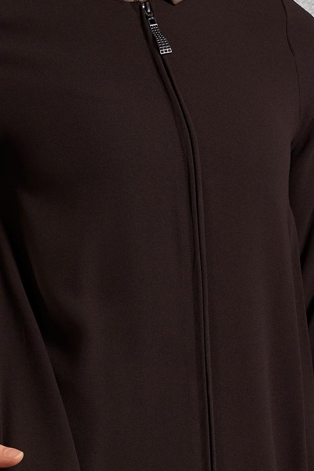 Tesettür giyim KAHVE FERMUARLI FERACE T 6906 - TRENDTESETTÜR