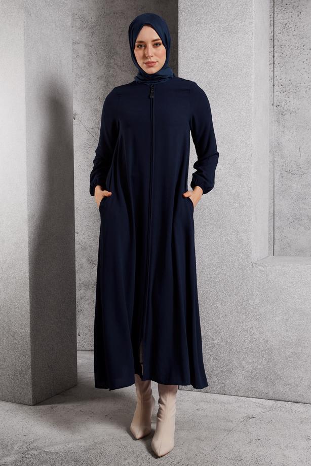 Tesettür giyim LACİVERT FERMUARLI FERACE T 6906 - TRENDTESETTÜR