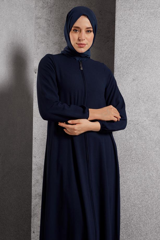 Tesettür giyim LACİVERT FERMUARLI FERACE T 6906 - TRENDTESETTÜR