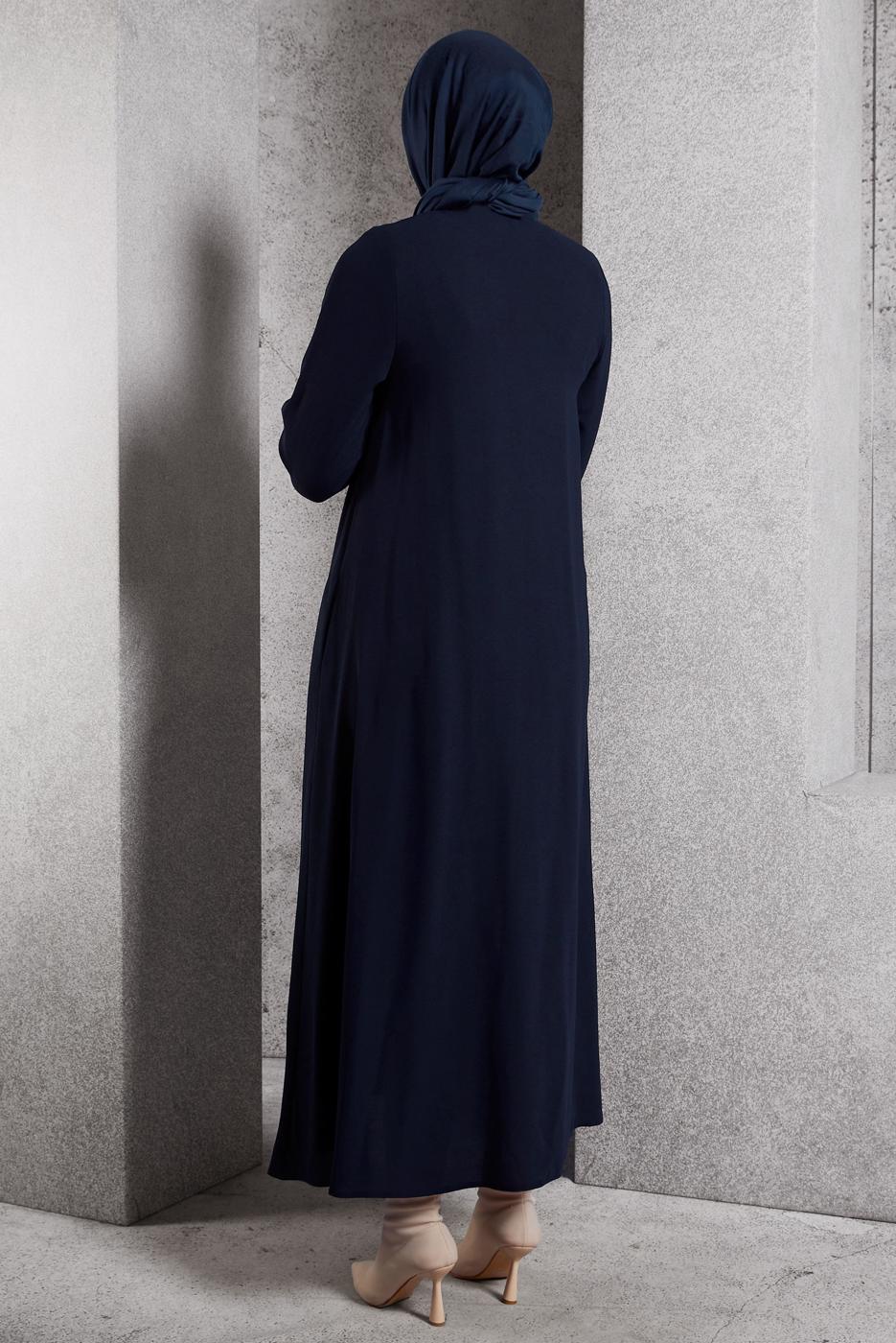 Tesettür giyim LACİVERT FERMUARLI FERACE T 6906