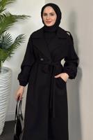 Tesettür giyim SİYAH KUŞAKLI KABAN T 0116