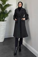 Tesettür giyim GRİ KUŞAKLI KABAN T 0116