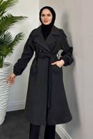 Tesettür giyim GRİ KUŞAKLI KABAN T 0116