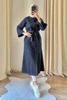 Hijab clothing NAVY BLUE BELTED COAT T 0316