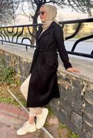 Tesettür giyim SİYAH KUŞAKLI KABAN T 0532 