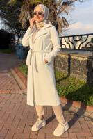 Tesettür giyim EKRU KUŞAKLI KABAN T 0532 