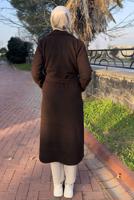 Tesettür giyim KAHVE KUŞAKLI KABAN T 0532 