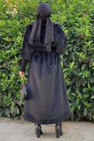 Tesettür giyim SİYAH KUŞAKLI PELUŞ KABAN T 3297