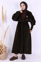 Hijab clothing BROWN BELTED PLUSHY COAT T 3297