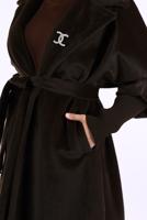 Hijab clothing BROWN BELTED PLUSHY COAT T 3297
