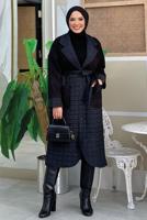 Tesettür giyim SİYAH KAPİTONE KUŞAKLI KABAN T 3687