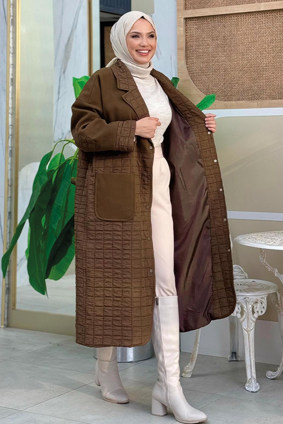 Vêtements hijab BRUN CABAN CEINTURÉ MATELASSÉ T 3687