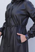 Vêtements hijab NOIR MANTEAU EN SIMILI CUIR À CAPUCHE T 4121