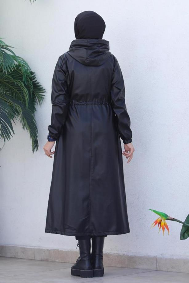 Vêtements hijab  HOODED FAUX LEATHER COAT T 4121 - TRENDTESETTÜR