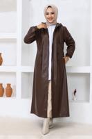 Vêtements hijab BRUN MANTEAU EN SIMILI CUIR À CAPUCHE T 4121