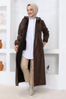 Vêtements hijab BRUN MANTEAU EN SIMILI CUIR À CAPUCHE T 4121