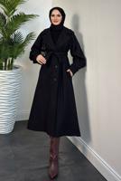 Tesettür giyim SİYAH KUŞAKLI KABAN T 4216