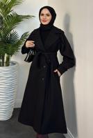 Tesettür giyim SİYAH KUŞAKLI KABAN T 4216
