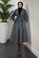 Hijab clothing GREY BELTED COAT T 4216
