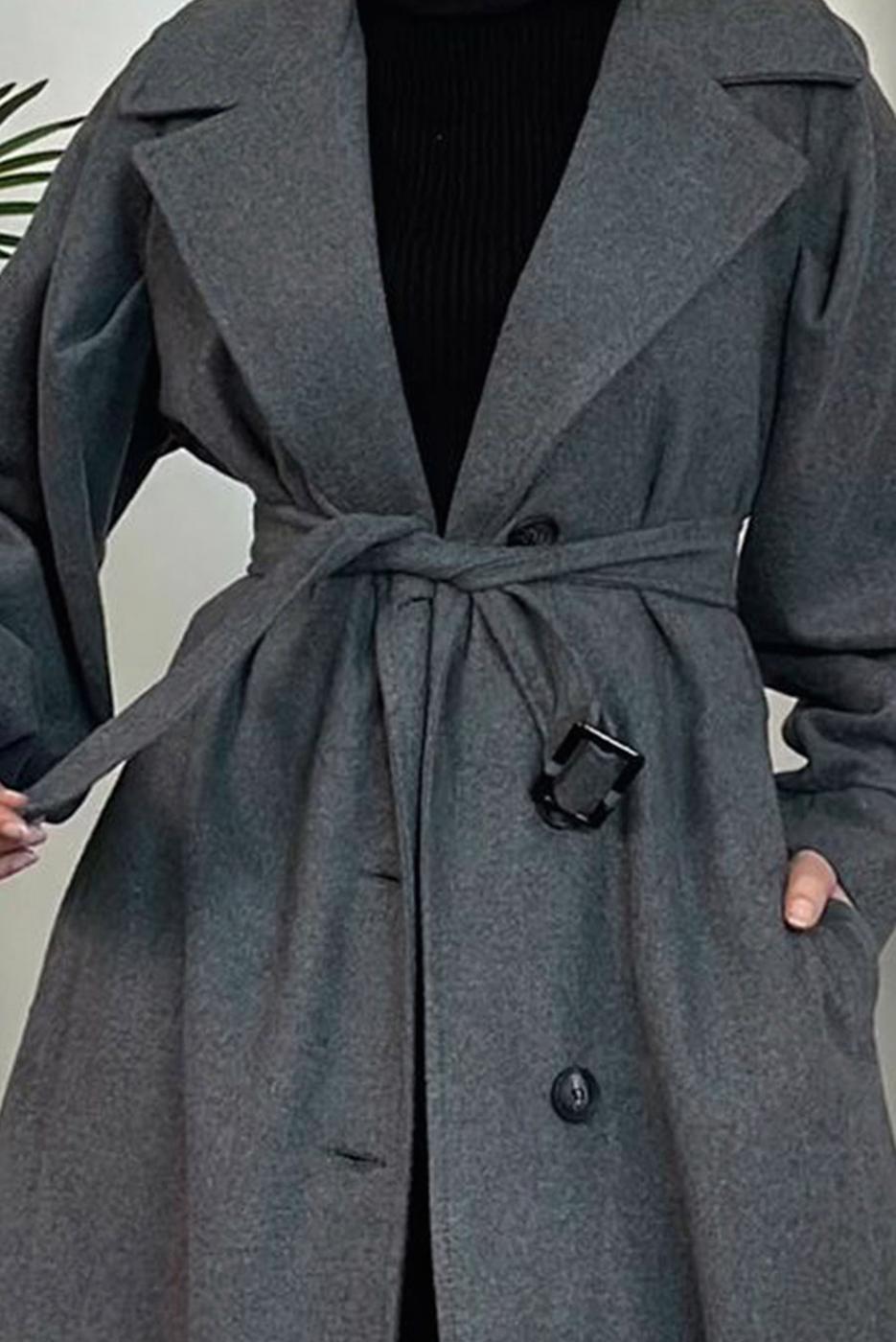 Hijab clothing GREY BELTED COAT T 4216