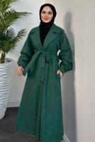 Tesettür giyim YEŞİL KUŞAKLI KABAN T 4216