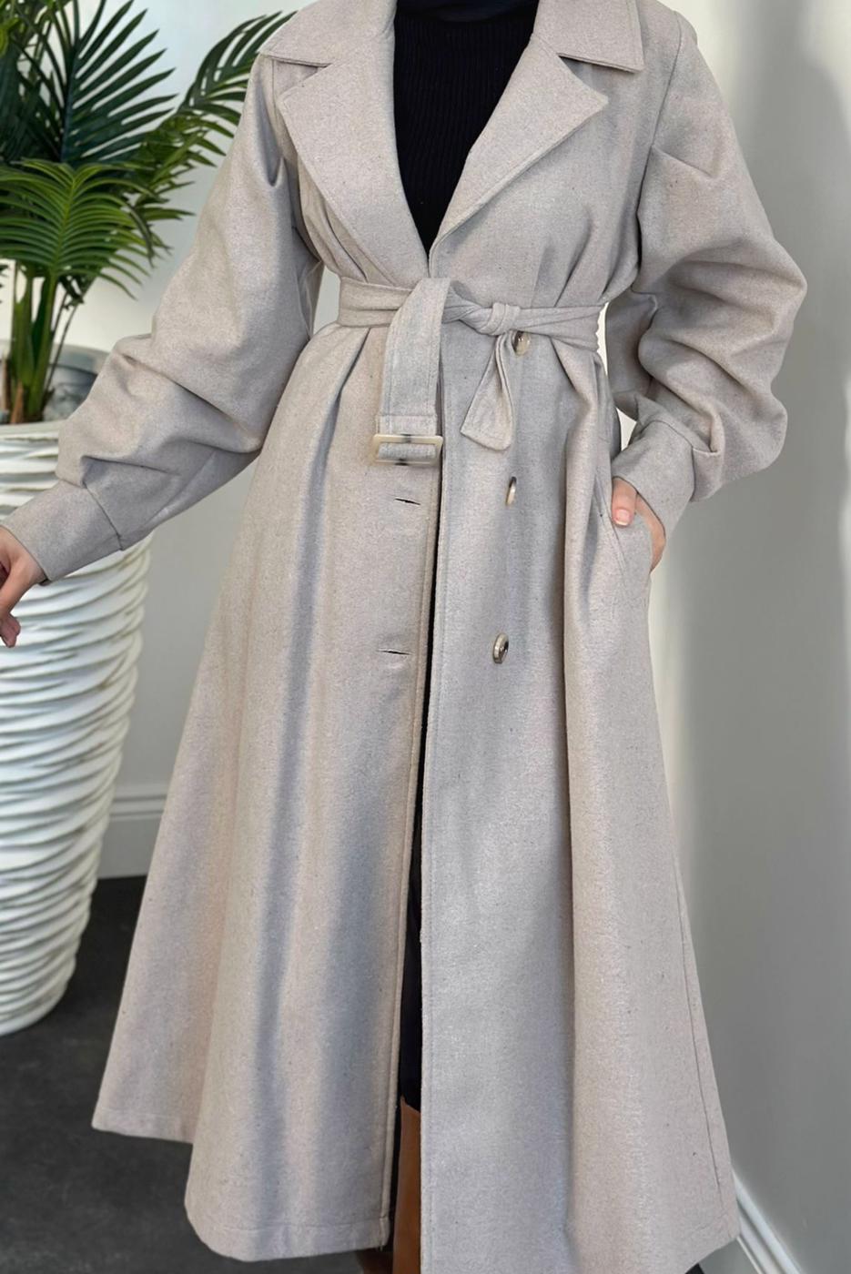 Hijab clothing BEIGE BELTED COAT T 4216