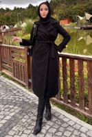 Tesettür giyim SİYAH KUŞAKLI KABAN T 4416