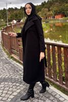Tesettür giyim SİYAH KUŞAKLI KABAN T 4416