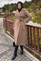 Tesettür giyim VİZON KUŞAKLI KABAN T 4416