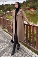 Tesettür giyim VİZON KUŞAKLI KABAN T 4416