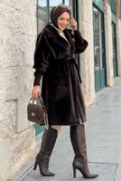 Tesettür giyim KAHVE KUŞAKLI BROŞLU KABAN T 4787