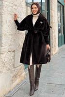 Tesettür giyim KAHVE KUŞAKLI BROŞLU KABAN T 4787