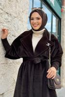 Tesettür giyim KAHVE KUŞAKLI BROŞLU KABAN T 4787