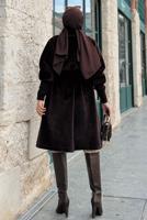 Tesettür giyim KAHVE KUŞAKLI BROŞLU KABAN T 4787