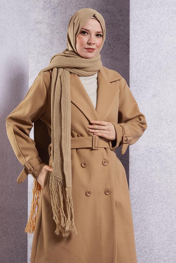 Tesettür giyim  KEMERLİ KABAN T 5216 - TRENDTESETTÜR
