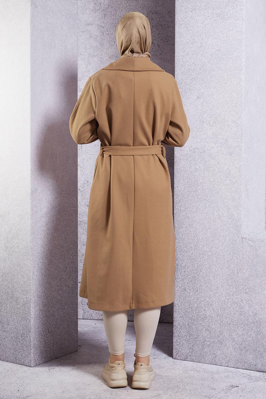 Hijab clothing BROWN BELTED COAT T 5216