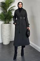 Tesettür giyim GRİ KEMERLİ KABAN T 5216