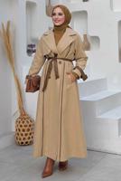 Tesettür giyim VİZON KUŞAKLI MANTO T 5497