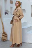 Tesettür giyim VİZON KUŞAKLI MANTO T 5497