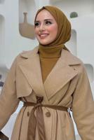 Tesettür giyim VİZON KUŞAKLI MANTO T 5497